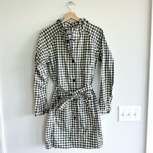 Columbia Plaid Belted Hoodie Waterproof Trench Raincoat Black Ivory M